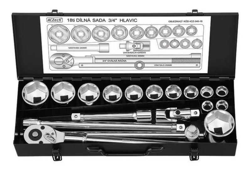 4CZech gola sada 3/4" 19-55mm + ráčna 24 zubů 4CZ-346-18