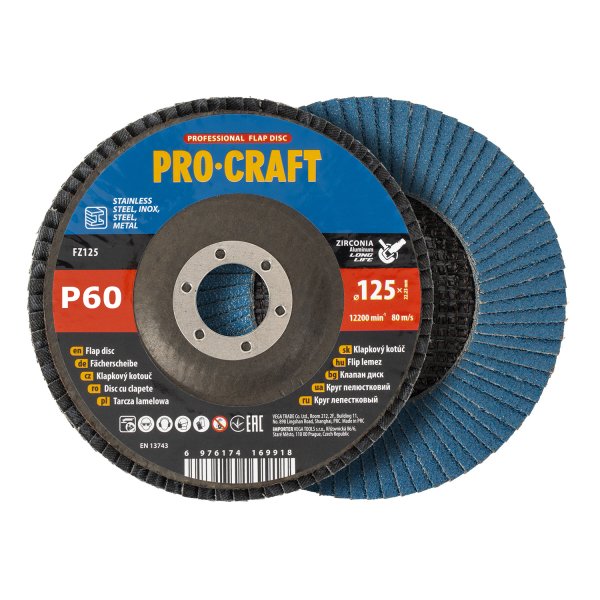 PROCRAFT FZ125P60T29 lamelový kotouč P60 125mm na ocel a nerez