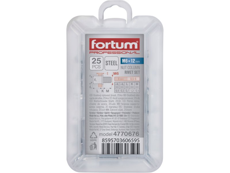 FORTUM 4770676 šrouby nýtovací ocelové M6x12mm sada 25ks Obrázek