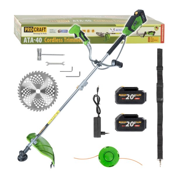 PROCRAFT ATA-40C aku křovinořez s obouruční rukojetí a dělitelnou hřídelí 20V 2x 4Ah LiIon