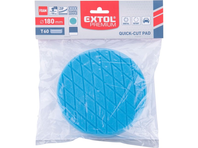 EXTOL PREMIUM 8804536 kotouč leštící pěnový T60 modrý 180x35mm suchý zip 15mm, drážkovaný Obrázek
