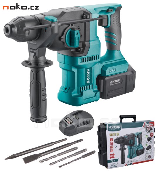 EXTOL INDUSTRIAL 8791816 kombinované aku kladivo 2,6J SDS+ BRUSHLESS, SHARE20V LiIon 4Ah