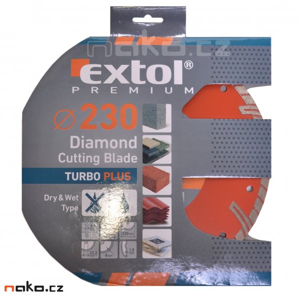 EXTOL PREMIUM kotouč diamantový řezný TURBO PLUS, pr.230 suché i mokré řezání 8803035