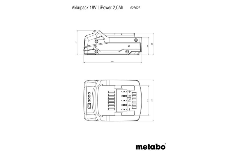 METABO akumulátor 18V 2Ah Li-Power LiIon CAS 625026000 - ORIGINÁL