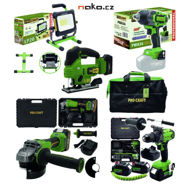 PROCRAFT MAXISET1 sada aku nářadí 20V 5 dílů + brašna + 3x baterie 4Ah, 2x nabíječka