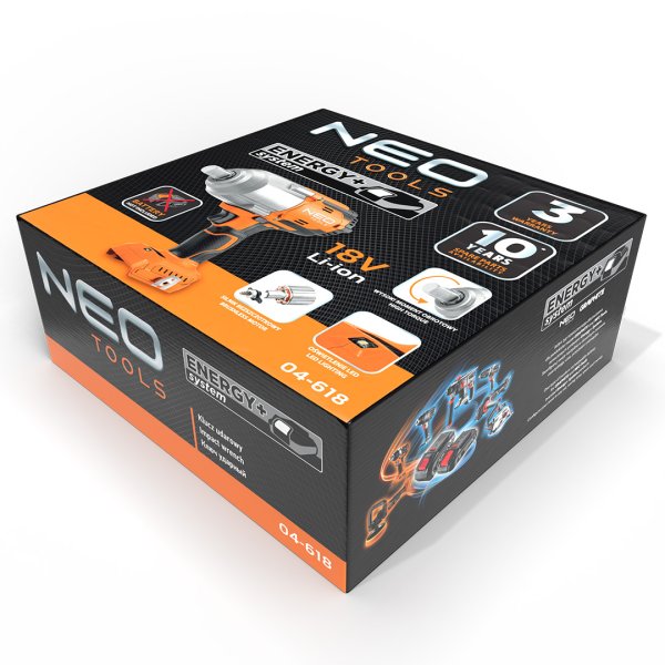 NEO TOOLS 04-618 aku rázový utahovák Energy+ 1/2" 1100Nm 18V LiIon bezuhlíkový bez aku Obrázek