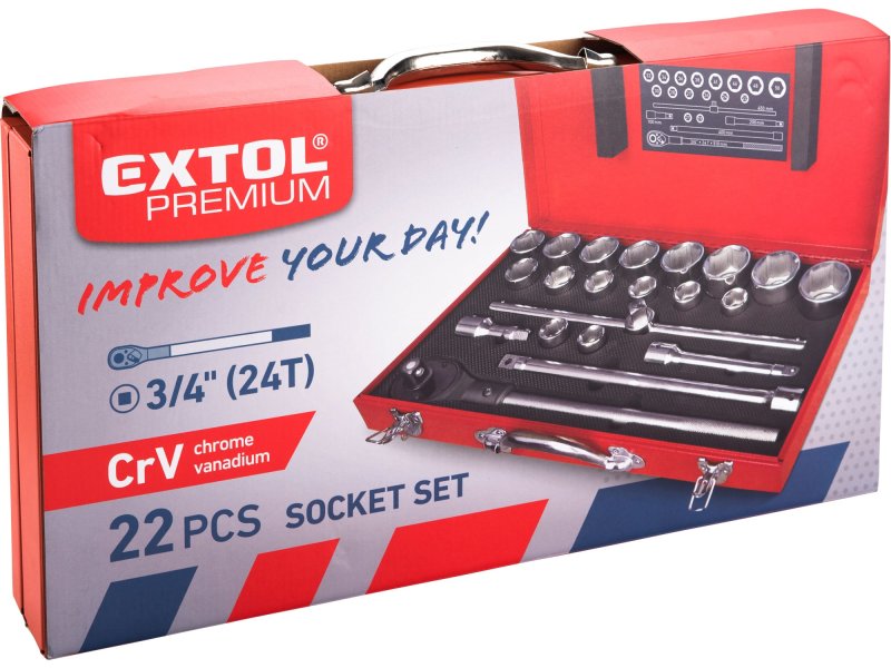 EXTOL PREMIUM 8818350 gola sada 3/4" 19-50m 22ks CrV Obrázek