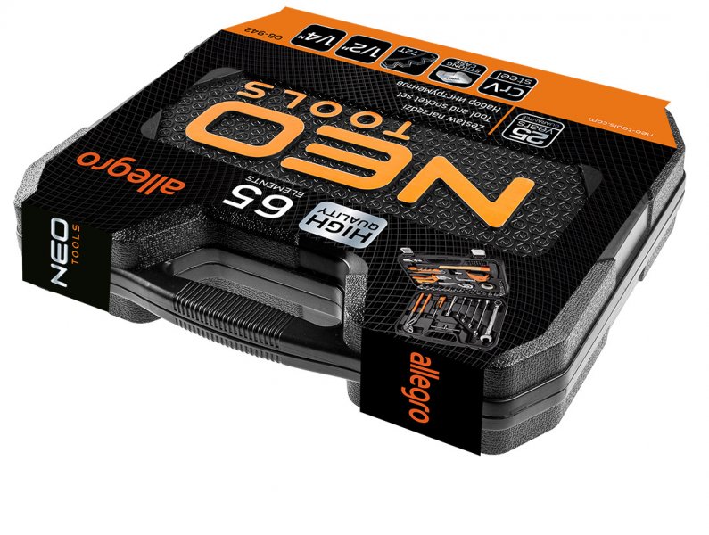 NEO TOOLS 08-942 sada nářadí a hlavic v kufru 65 dílů Obrázek