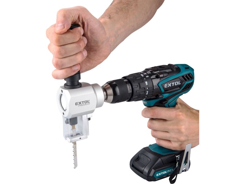 EXTOL PREMIUM 8813654 dvou funkční nástavec na vrtačku ke stříhání plechu a řezání dřeva Obrázek