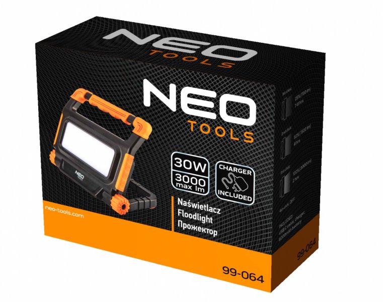 NEO TOOLS 99-064 přenosný aku SMD LED reflektor 3000lm LiIon 3,7V 8Ah