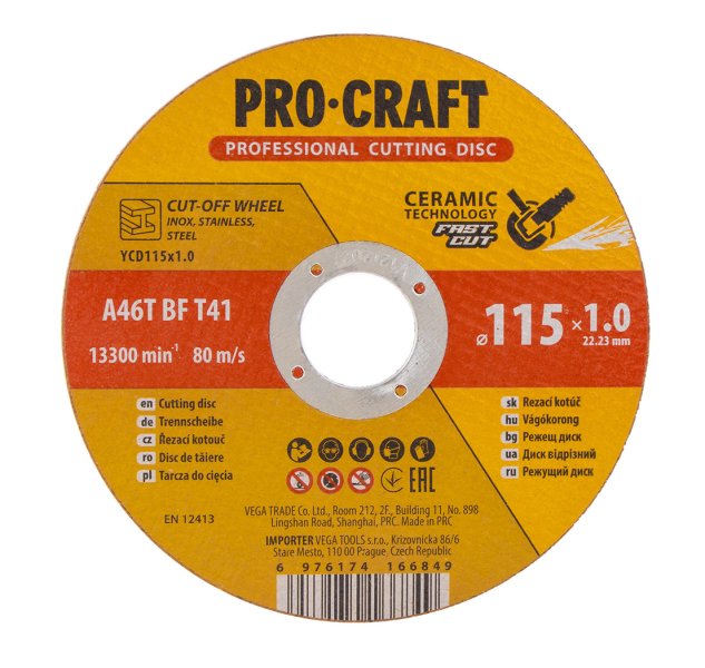 PROCRAFT YCD115x1,0 keramický řezný kotouč 115 x 1,0mm na ocel a nerez