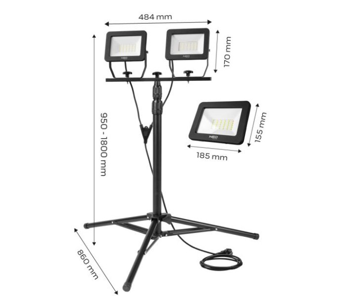 NEO TOOLS 99-062 LED dvojitý reflektor 9000lm 2x50W se stativem 1,8m Obrázek