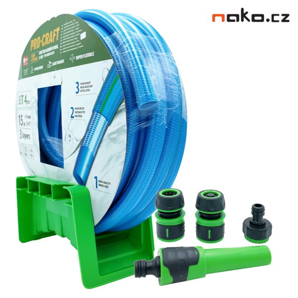 PROCRAFT PR-3KGH1915F zahradní hadice 3/4" 15m modrá + koncovky, postřikovač, držák
