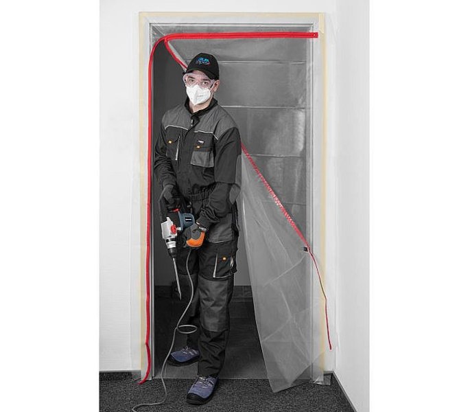 NEO TOOLS 49-800 protiprachová igelitová dveřní clona se zipem 2,14 x 1,21m tvar "L" Obrázek