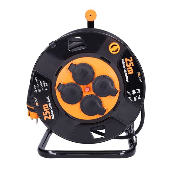 SOLIGHT PB33 prodlužovací přívod na bubnu, 4 zásuvky, venkovní, 25m gumový kabel, 3x 1,5mm2, IP44 Obrázek