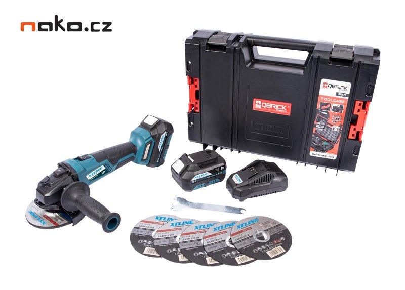 XTline XT102835-2B5B aku úhlová bruska 125mm BRUSHLESS LiIon 18V 2x 5Ah v kufru Obrázek