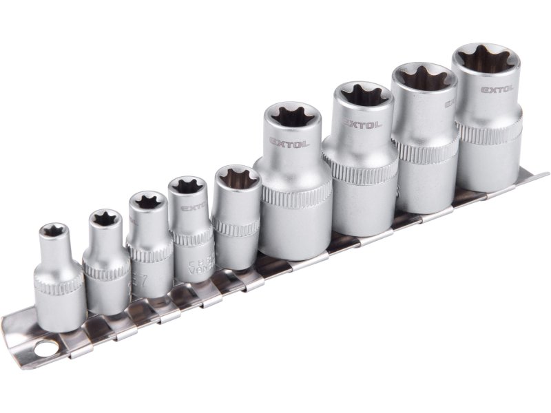 EXTOL PREMIUM 8818115 sada nástrčných hlavic E 5-18 TORX vnitřní 1/4" 1/2" CrV 9ks