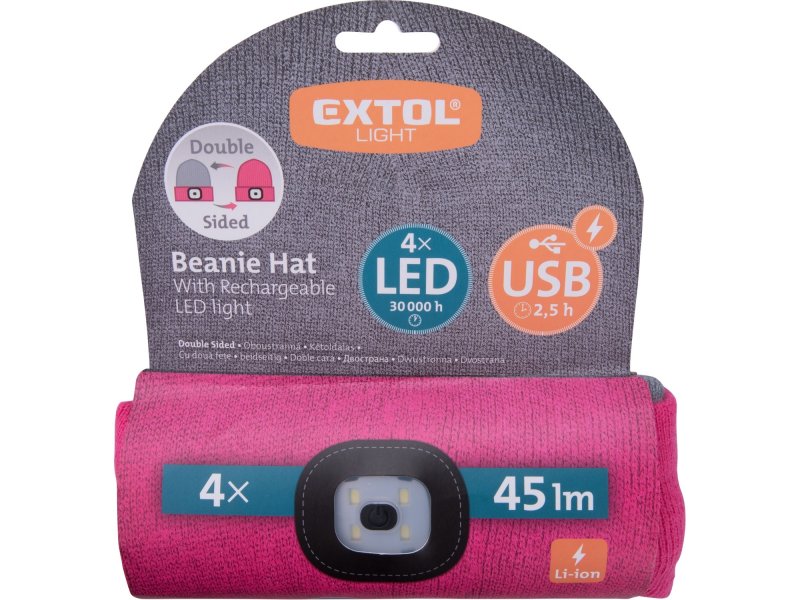 EXTOL LIGHT 43197 čepice s čelovkou 45lm nabíjecí USB univerzální velikost ŠEDÁ/RŮŽOVÁ Obrázek