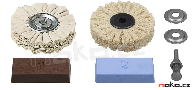 WOLFCRAFT 2179000 profesionální leštící sada, 2x kotouč, 2x leštící pasta, stopka Obrázek