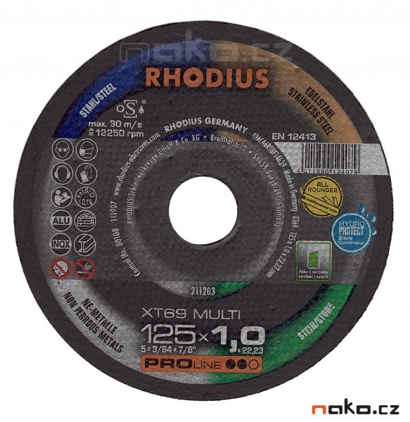RHODIUS 125x1.0 XT69 MULTI řezný kotouč univerzální na ocel, nerez, Al a kámen, 211203
