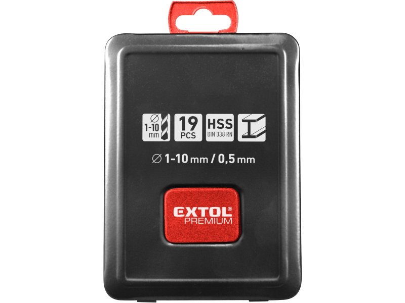 EXTOL PREMIUM 8801191 sada vrtáků do kovu v kovové krabičce 19ks 1-10mm po 0,5mm HSS