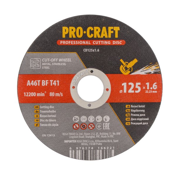 PROCRAFT CD125x1,6 řezný rozbrušovací kotouč 125 x 1,6mm na ocel a nerez