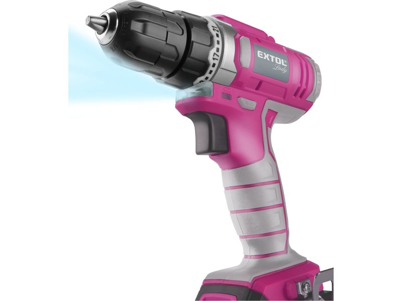 Vrtací aku šroubovák Extol Lady, 12V li-ion,1300mAh,v tašce, růžový Obrázek