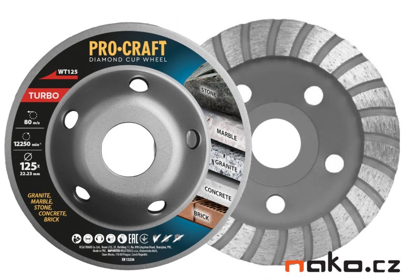 PROCRAFT WT125 diamantový brusný kotouč Turbo na kámen, mramor, žulu, beton, cihly