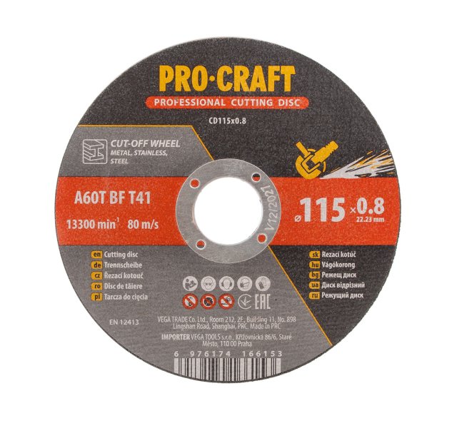 PROCRAFT CD115x0,8 řezný rozbrušovací kotouč 115 x 0.8mm na ocel a nerez