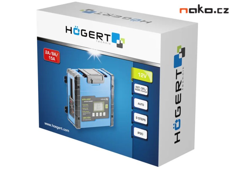 HOGERT HT8G613 elektronická nabíječka autobaterií 12V 15A Obrázek