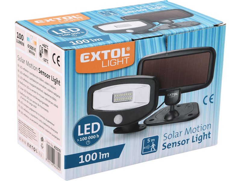 EXTOL LIGHT 43270 solární LED reflektor s pohybovým čidlem, 100lm