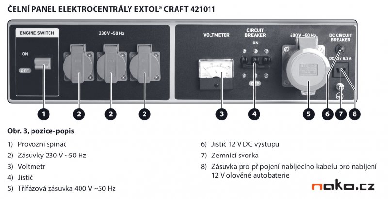 EXTOL CRAFT 421011 elektrocentrála benzínová, 13HP/5,5kW (400V) 3x1,8kW (230V)
