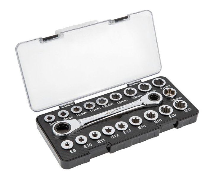 HOGERT HT1R492 ráčnový klíč 14x19mm se sadou nástavců 20ks Obrázek