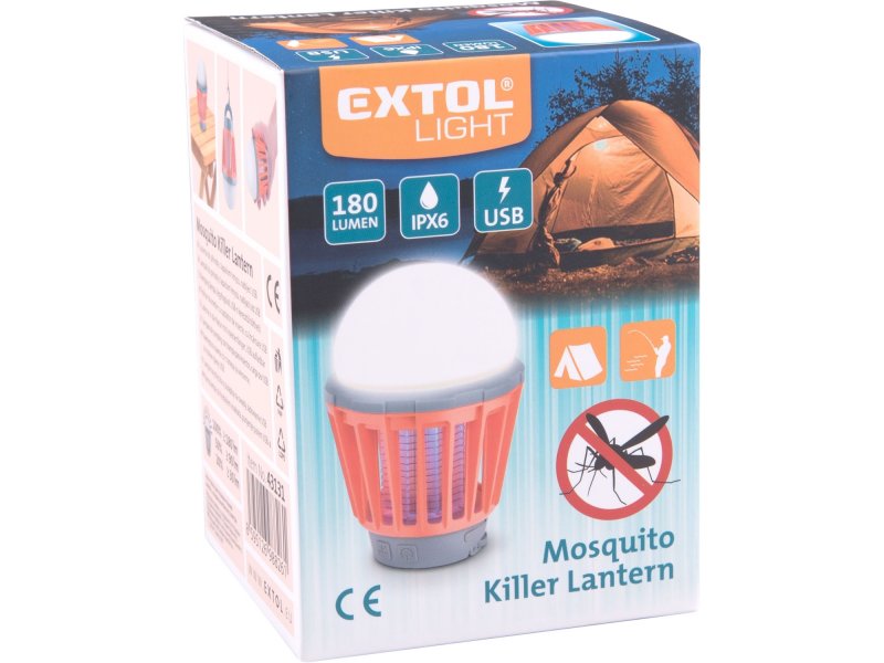 EXTOL PREMIUM 43131 LED lucerna turistická s lapačem komárů 180lm, USB nabíjení, 3x 1W