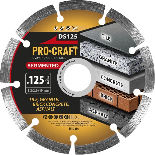 PROCRAFT DS125 diamantový řezný kotouč Segmented na cihly, beton, asfalt, žulu