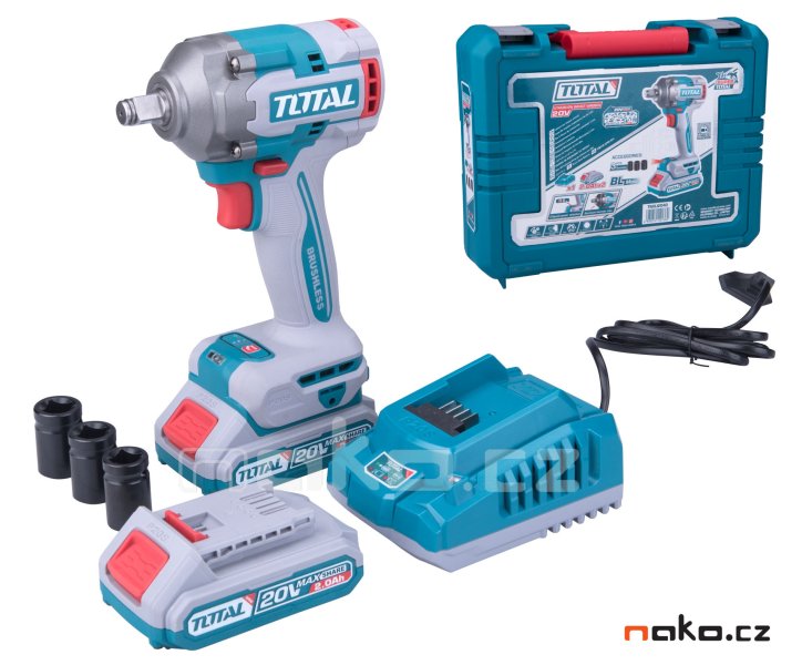 TOTAL TIWLI2040 aku utahovák rázový 1/2" 400Nm 20V LiIon 2x2Ah brushless, Industrial P20S