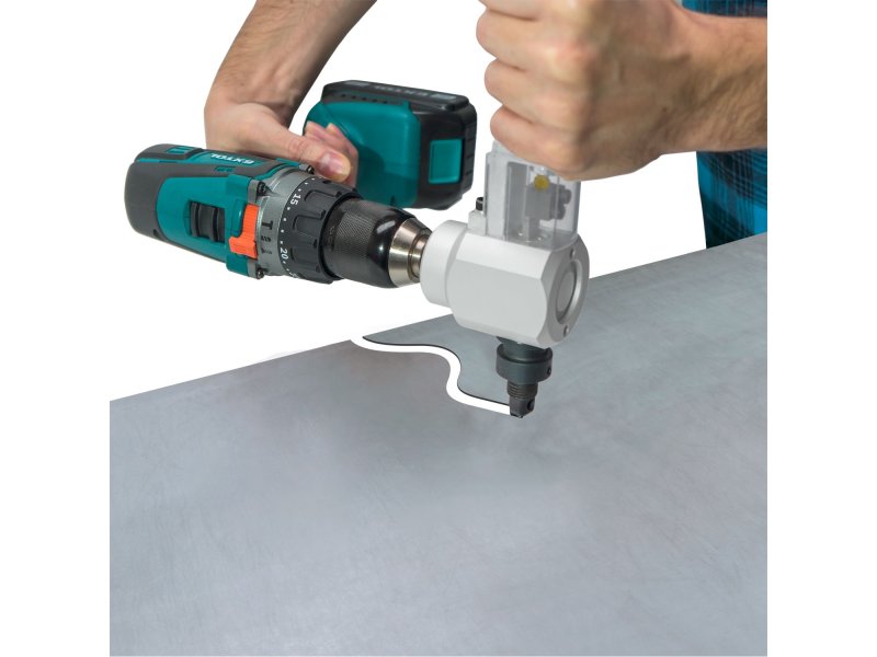 EXTOL PREMIUM 8813654 dvou funkční nástavec na vrtačku ke stříhání plechu a řezání dřeva Obrázek