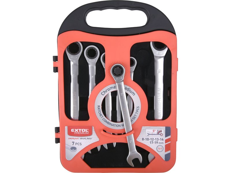 EXTOL PREMIUM 8816100 sada ráčnových očkoplochých klíčů, 7ks, 8-19mm Obrázek