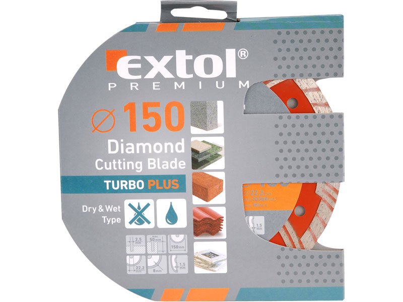 EXTOL PREMIUM kotouč diamantový řezný TURBO PLUS, pr.115 suché i mokré řezání 8803031