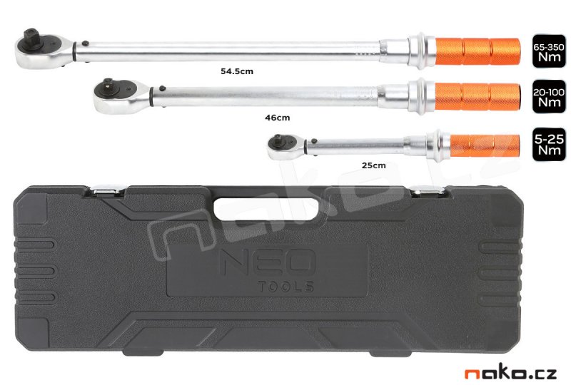 NEO TOOLS 08-843 sada momentových klíčů 1/4", 3/8", 1/2" (5-350Nm) Obrázek