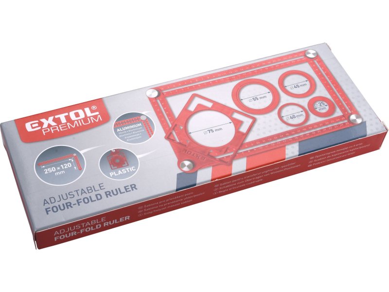 EXTOL PREMIUM 8825122 šablona pro přenášení úhlů a pozic kovová s lokátorem, 25x12mm Obrázek