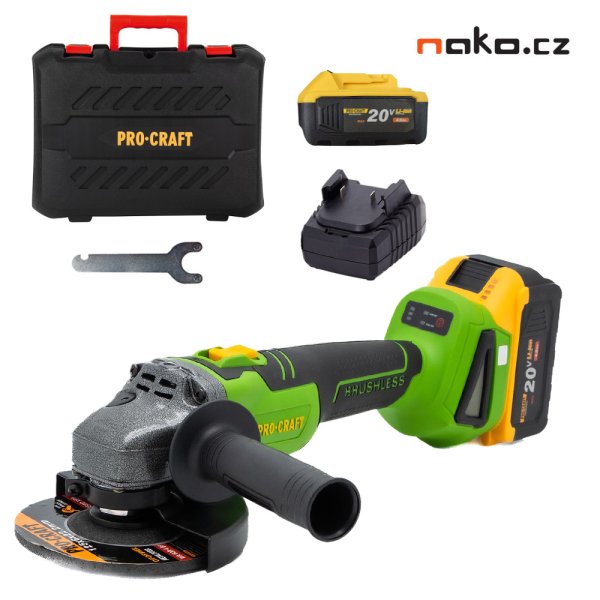 PROCRAFT PWA216 bezuhlíková aku úhlová bruska 125mm LiIon 21V 2x 6Ah Obrázek