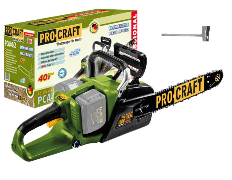 PROCRAFT PCA40/2 bezuhlíková aku řetězová pila 35cm LiIon 2x20V, bez aku Obrázek