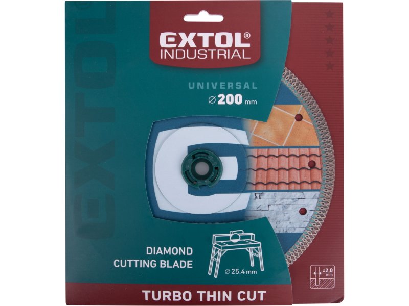 EXTOL INDUSTRIAL 8703046 kotouč diamantový turbo Thin Cut suchý i mokrý řez 200x25,4x2mm
