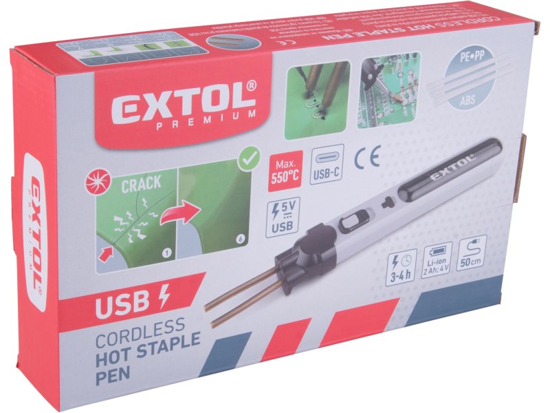 EXTOL PREMIUM 8891505 aku svářečka sponkovací na plasty 4V LiIon 2Ah USB Obrázek