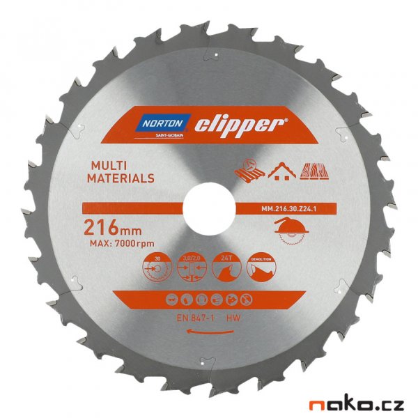 NORTON clipper 216x30mm 24z DEMOLITION pilový kotouč na dřevo s hřebíky 70184608130 Obrázek