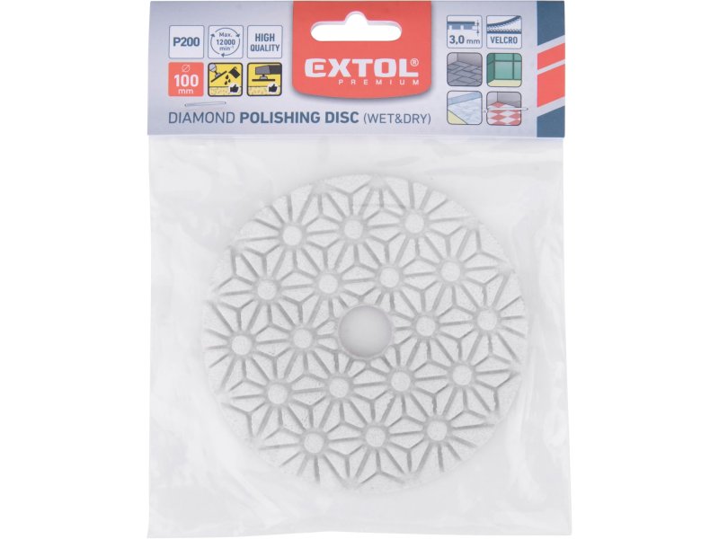 EXTOL PREMIUM 8803094 kotouč diamantový leštící P200 na obklady 100mm suchý zip Obrázek