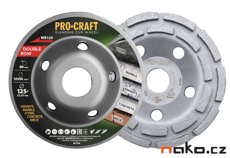 PROCRAFT WR125 diamantový brusný kotouč dvouřadý Double Row na cihly, beton, kámen