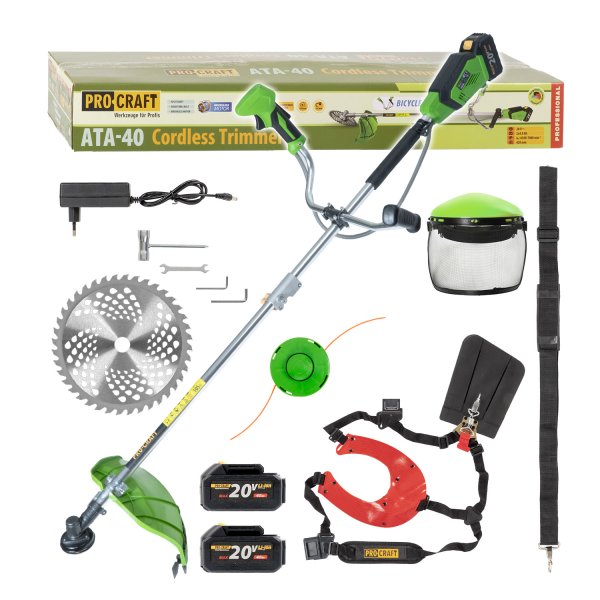 PROCRAFT ATA-40C/20SH/CH/FACE-GUARD aku křovinořez LiIon 20V 2x 4Ah + příslušenství
