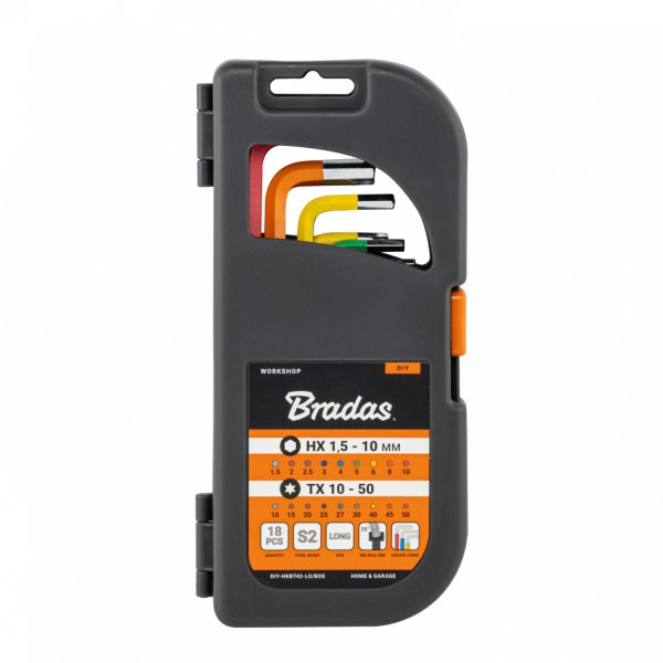BRADAS DIY-HKBT42-LO/BO sada klíčů imbus s kuličkou a TRX s otvorem 18ks barevné BT42LO/B Obrázek